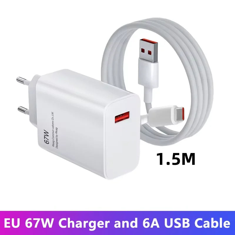 67W USB Charger Fast Charging Mobile Phone Adapter USB Quick Charger QC3.0 Adapter For iPhon Samsun Xiaomi 15 Redmi Oneplus