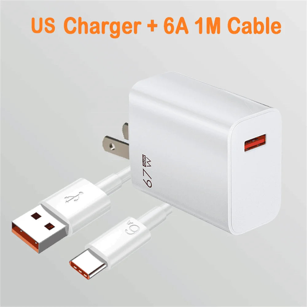 67W USB Charger Fast Charging Mobile Phone Adapter USB Quick Charger QC3.0 Adapter For iPhon Samsun Xiaomi 15 Redmi Oneplus