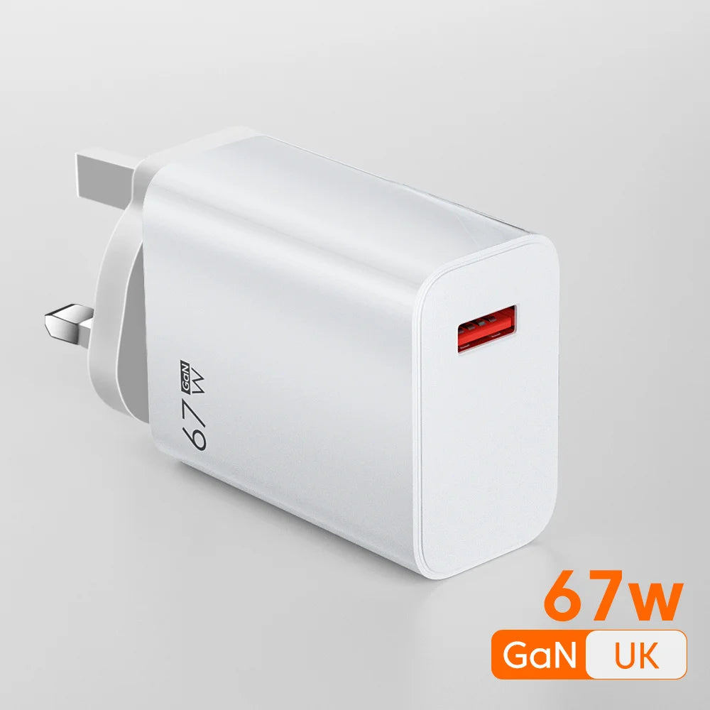67W USB Charger Fast Charging Mobile Phone Adapter USB Quick Charger QC3.0 Adapter For iPhon Samsun Xiaomi 15 Redmi Oneplus